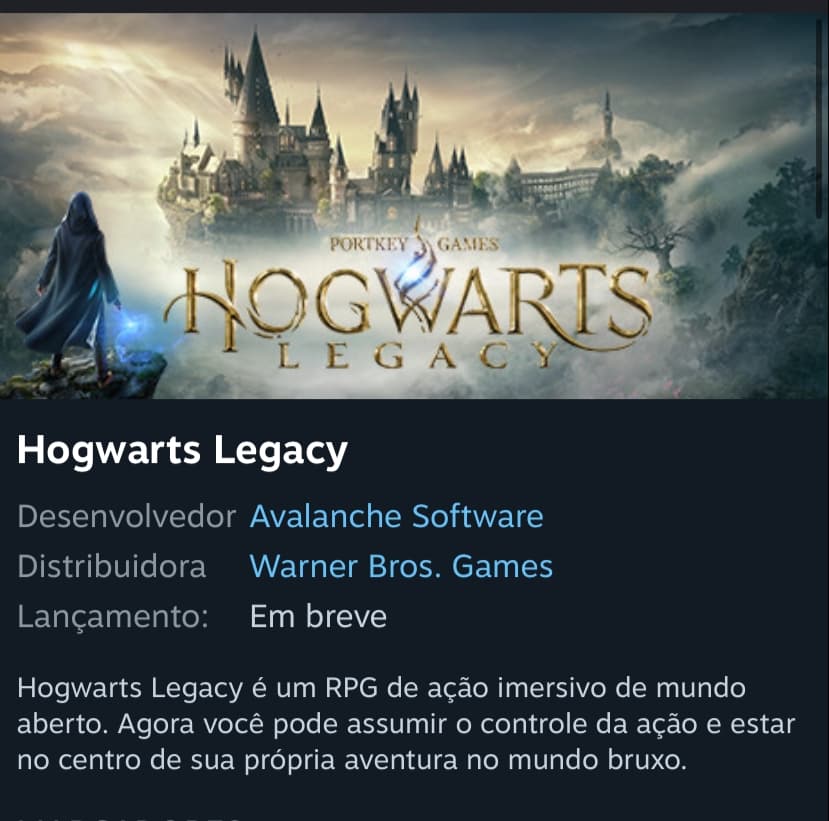 Hogwarts Legacy é o jogo mais aguardado por usuários da Steam